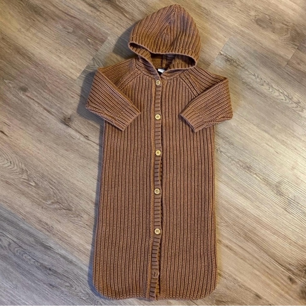 Old Navy Tan Brown Hoodie Knit Baby Sleeping Bag Wearable Sweater Blanket NWOT